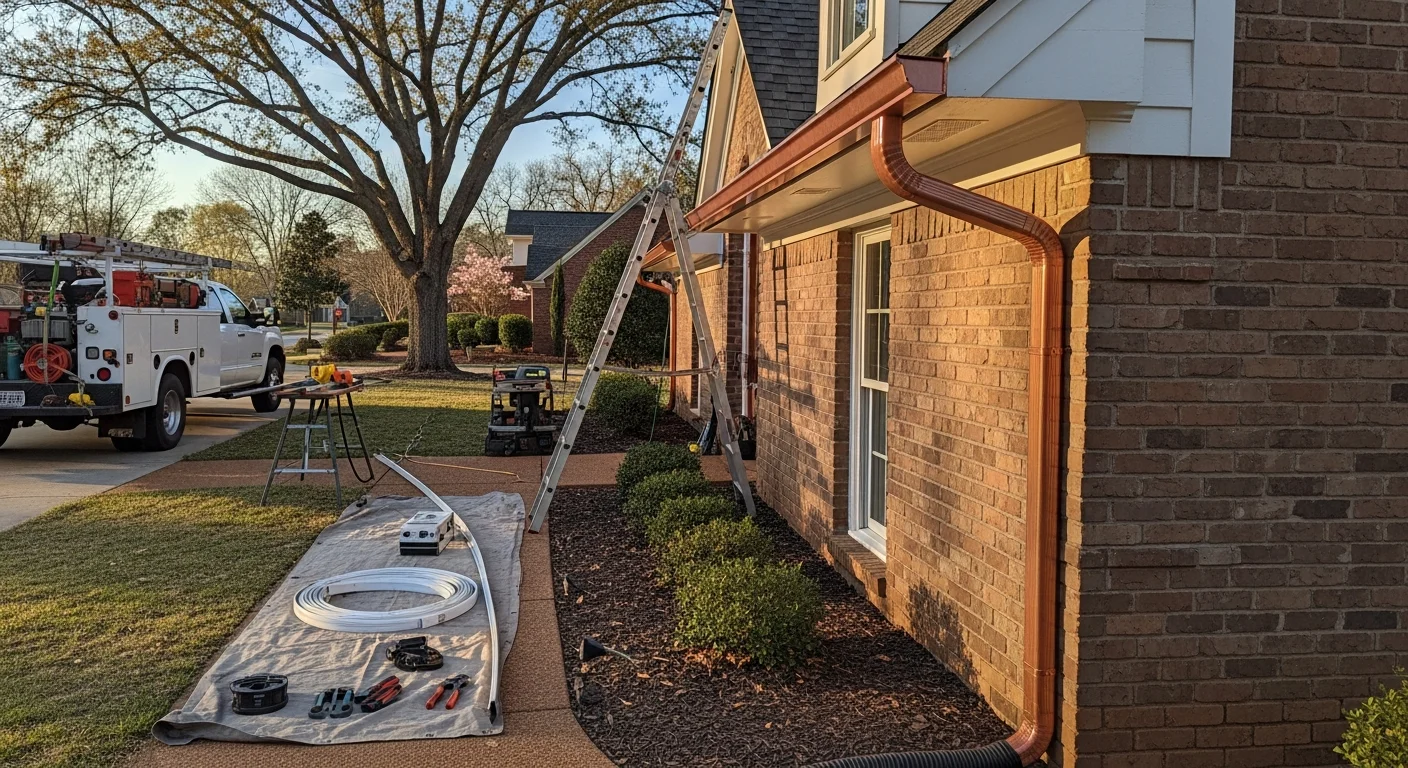 Professional gutter installation on residential home